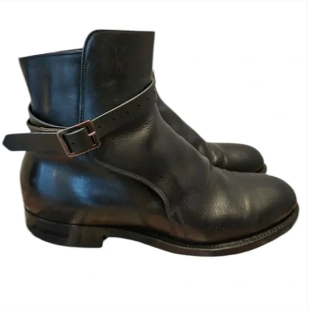 Vtg. Dehner Men's Black Leather Strap Boots 10.5 Police Trooper Combat - Picture 2 of 9